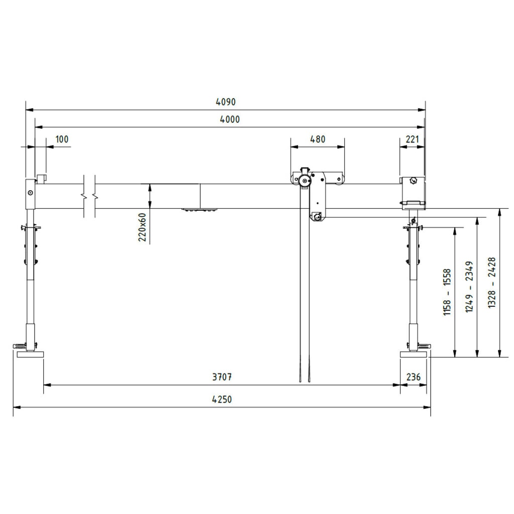 N° de l'image du produit 2 : Grue portique SCHILLING.avec poutre sectionnable, point d’accrochage 1 249-2 349 mm, capacité de charge 500 kg