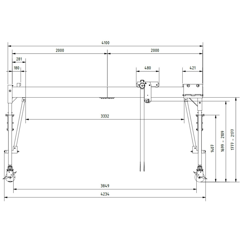 N° de l'image du produit 3 : Grue portique SCHILLING.avec poutre sectionnable, mobile, hauteur totale 2 560 mm max., capacité de charge 500 kg