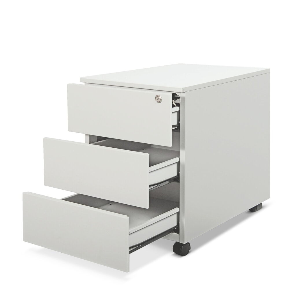 HEMMDAL Conteneur à roulettes en acier avec 3 tiroirs, H x l x P 530 x 400 x 590 mm, gris clair Illustration du produit: HEMMDAL Conteneur à roulettes en acier avec 3 tiroirs, H x l x P 530 x 400 x 590 mm, gris clair