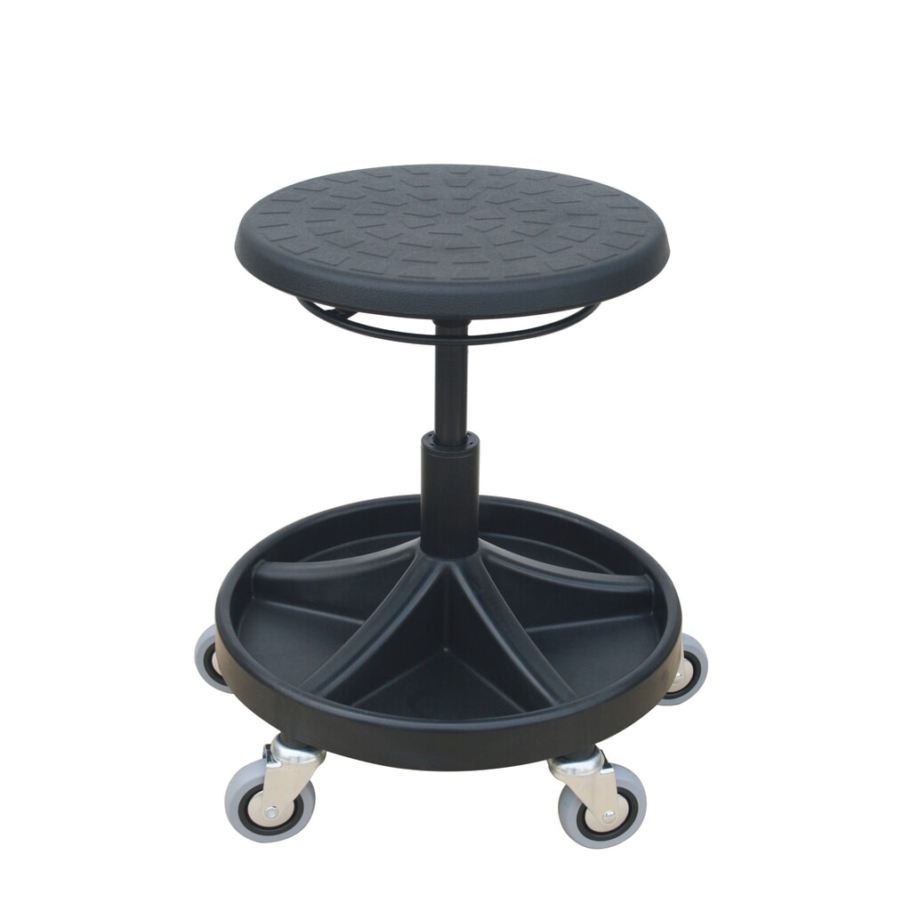 Tabouret pivotant HEMMDAL, siège en PU, hauteur d'assise 400-530 mm, plateau à outils, roulettes Illustration du produit: Tabouret pivotant HEMMDAL, siège en PU, hauteur d'assise 400-530 mm, plateau à outils, roulettes