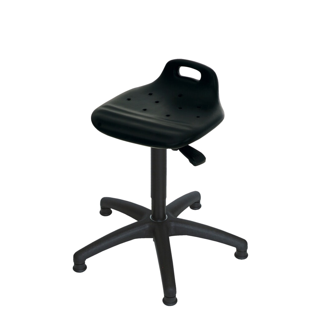 Tabouret pivotant HEMMDAL, siège en PU avec dossier + poignée, hauteur d'assise 430-620 mm, patins Illustration du produit: Tabouret pivotant HEMMDAL, siège en PU avec dossier + poignée, hauteur d'assise 430-620 mm, patins