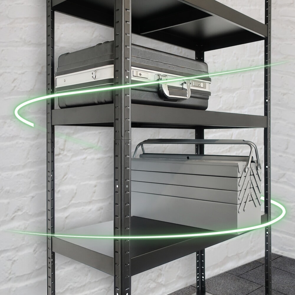 N° de l'image du produit 4 : HEMMDAL Rayonnage enfichable métallique, charge par tablette 130 kg, HxlxP 1 800 x 900 x 400 mm noir