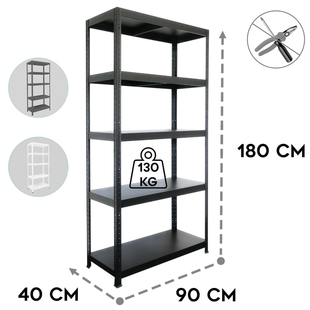 N° de l'image du produit 3 : HEMMDAL Rayonnage enfichable métallique, charge par tablette 130 kg, HxlxP 1 800 x 900 x 400 mm noir