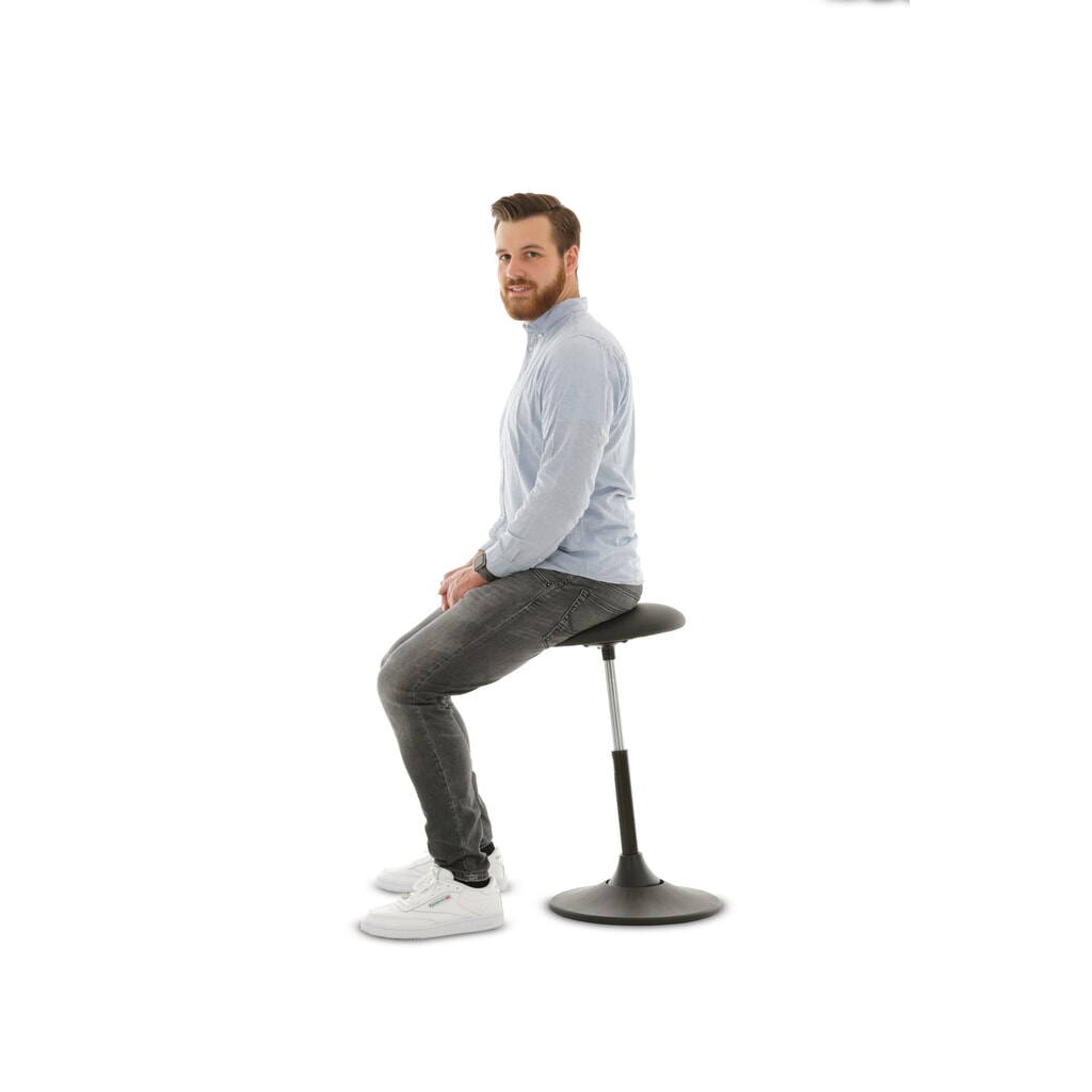 Tabouret assis-debout HEMMDAL, siège pivotant en simili cuir, hauteur d'assise 510-700 mm, pied à base ronde N° de l'image du produit 3 : Tabouret assis-debout HEMMDAL, siège pivotant en simili cuir, hauteur d'assise 510-700 mm, pied à base ronde