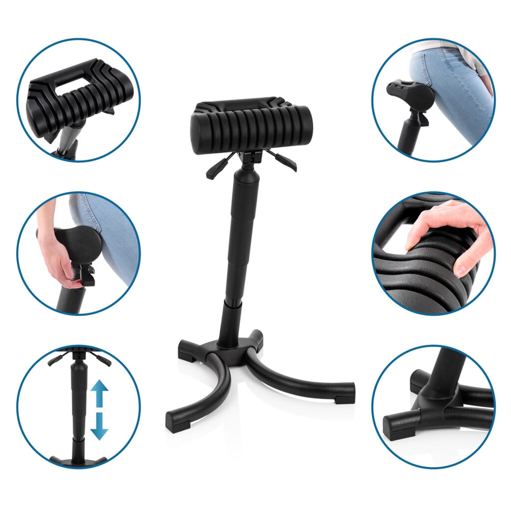 Assis debout / siège de travail hjh OFFICE TOP WORK 33 mousse PU, structure métallique, noir N° de l'image du produit 3 : Assis debout / siège de travail hjh OFFICE TOP WORK 33 mousse PU, structure métallique, noir
