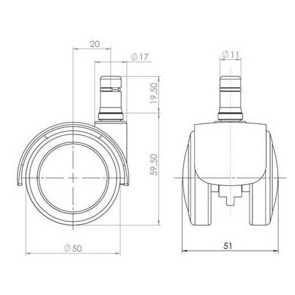 N° de l'image du produit 2 : 5x roulettes pour sols durs hjh OFFICE ROLO FIX freinées par le siège 11mm / 50mm zouc moulé sous pression, (lot de 5)