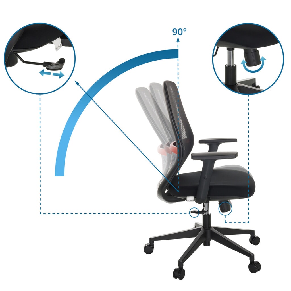 Chaise de bureau / chaise pivotante hjh OFFICE CARLOW I maille / tissu, noir N° de l'image du produit 3 : Chaise de bureau / chaise pivotante hjh OFFICE CARLOW I maille / tissu, noir