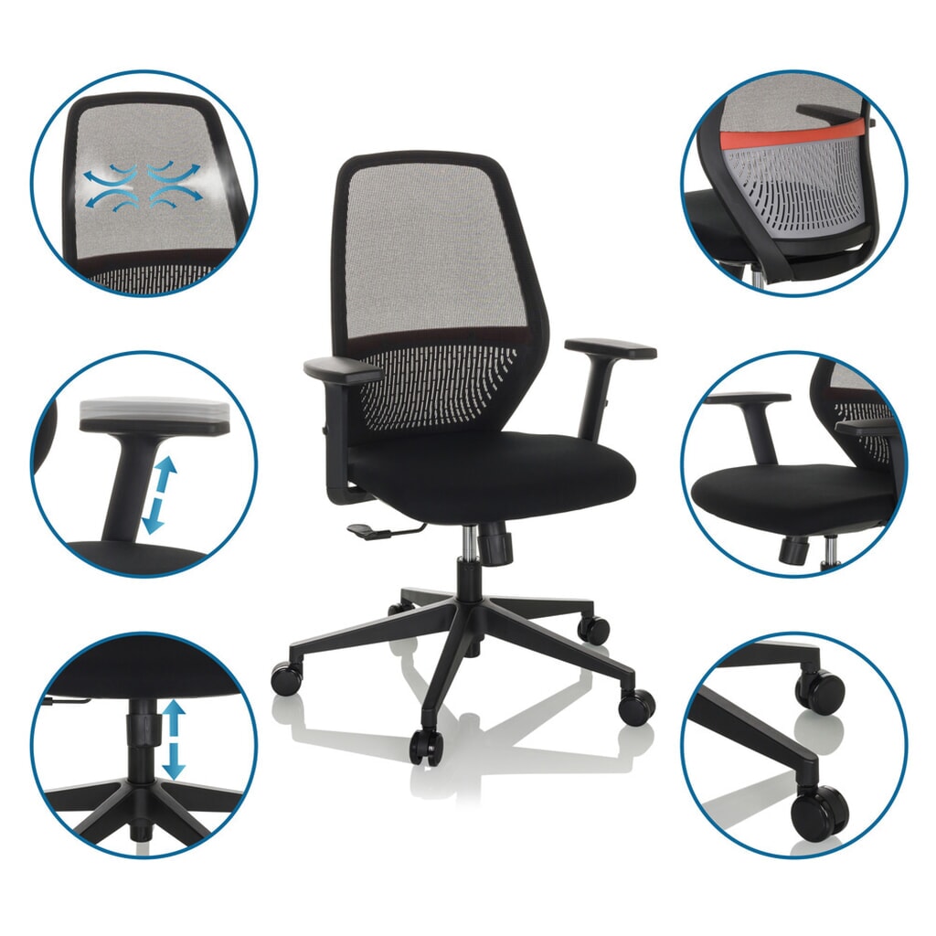 Chaise de bureau / chaise pivotante hjh OFFICE CARLOW I maille / tissu, noir N° de l'image du produit 4 : Chaise de bureau / chaise pivotante hjh OFFICE CARLOW I maille / tissu, noir