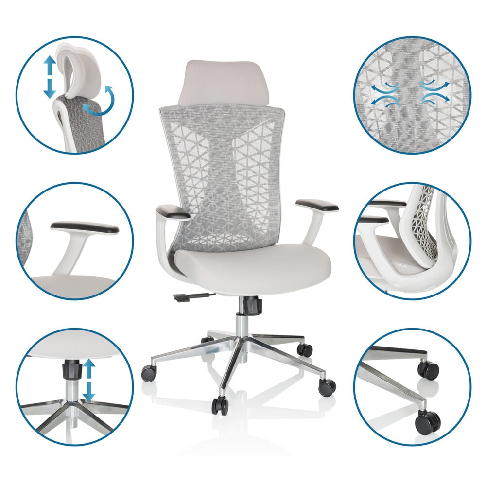 N° de l'image du produit 3 : Siège de bureau / siège pivotant hjh OFFICE FALEO W maille/tissu, gris