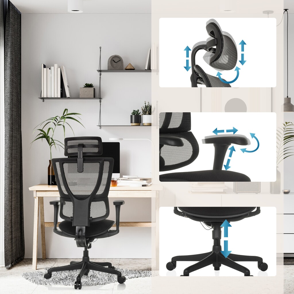 N° de l'image du produit 3 : Fauteuil de direction hjh OFFICE ERGOHUMAN SLIM ECO F GEN2, avec dossier flexible, capacité de charge 120 kg, hauteur 1120 - 1340 mm, assise en tissu, noir