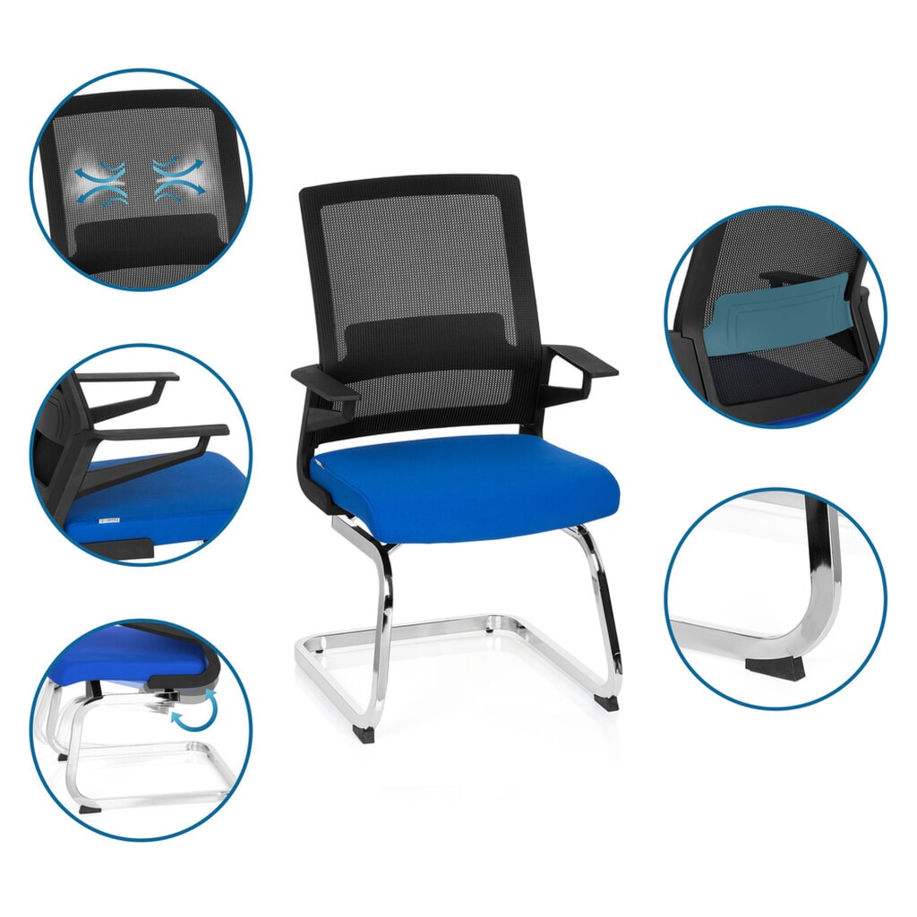 N° de l'image du produit 3 : Chaise de conférence / fauteuil suspendu hjh OFFICE INVENTOR V tissu, noir / bleu