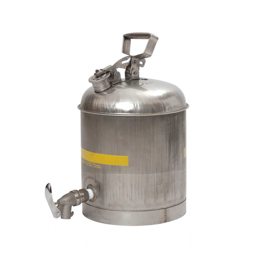 Justrite® Bidon de sécurité Eagle, acier inoxydable, 19 litres, avec robinet Eco et joint néoprène Illustration du produit: Justrite® Bidon de sécurité Eagle, acier inoxydable, 19 litres, avec robinet Eco et joint néoprène
