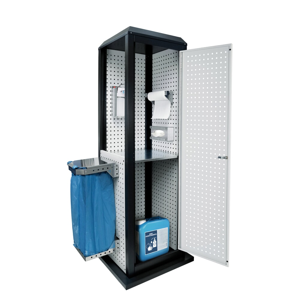 Kappes RasterPlan® Station d’hygiène, fixe, avec porte et tablette, HxlxP 2 015 x 700 x 700 mm, modèle 4 Illustration du produit: Kappes RasterPlan® Station d’hygiène, fixe, avec porte et tablette, HxlxP 2 015 x 700 x 700 mm, modèle 4
