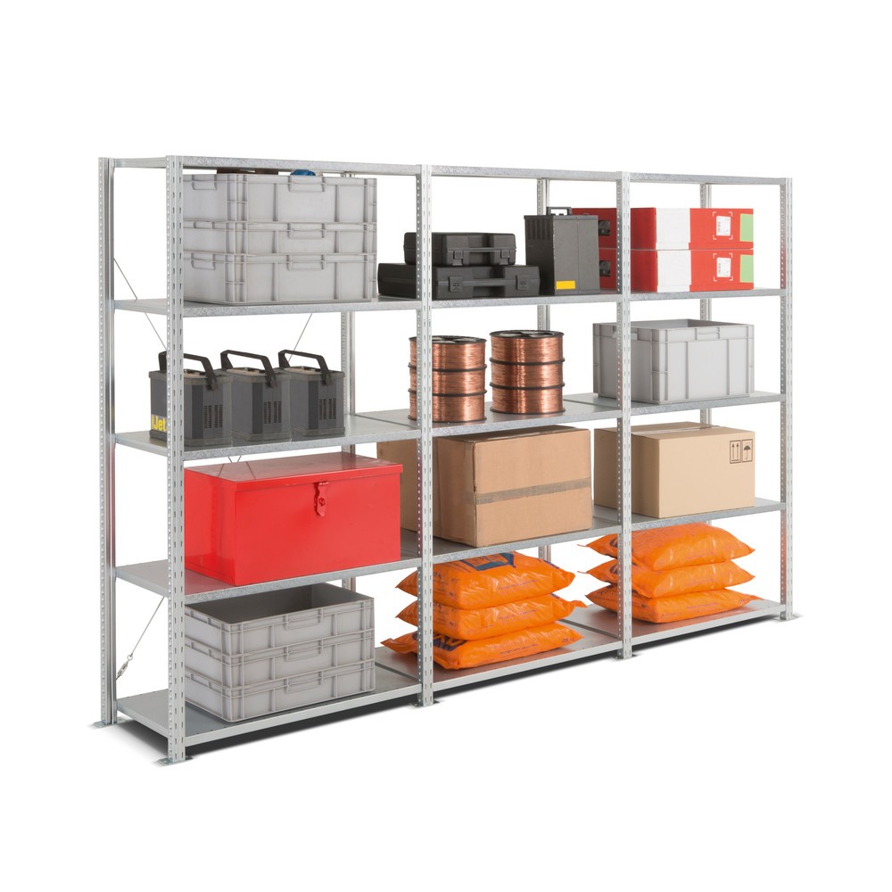 N° de l'image du produit 1 : ManOrga Rayonnage à tablettes en kit complet, charge par tablette 340 kg, HxlxP 2 000 x 3 043 x 510 mm