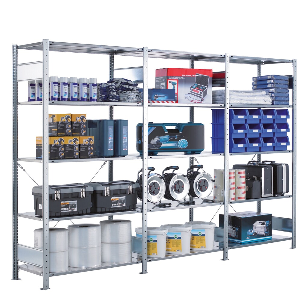 SCHULTE Rayonnage à tablettes galvanisé en kit complet, avec 15 tablettes en tôle d’acier, charge par tablette 150 kg, HxlxP 2 000 x 3 072 x 536 mm N° de l'image du produit 2 : SCHULTE Rayonnage à tablettes galvanisé en kit complet, avec 15 tablettes en tôle d’acier, charge par tablette 150 kg, HxlxP 2 000 x 3 072 x 536 mm