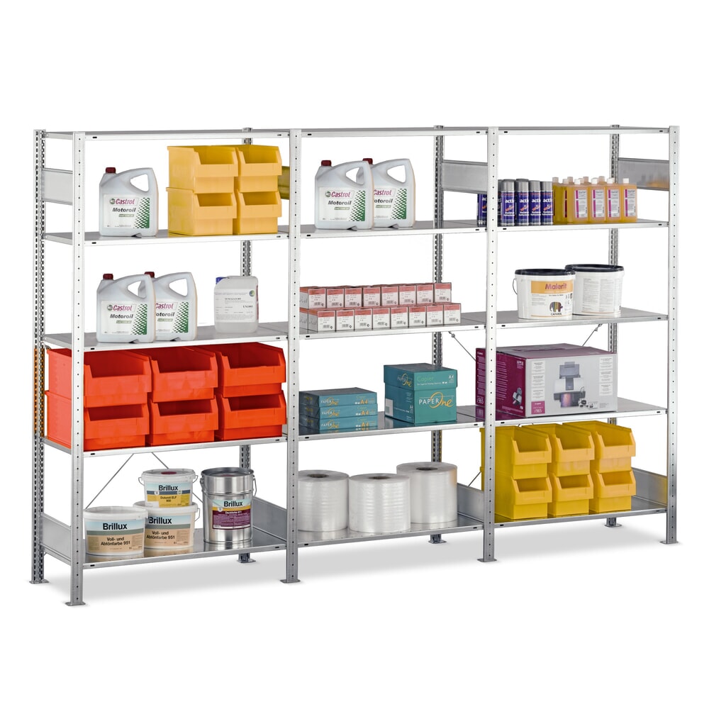 Illustration du produit: SCHULTE Rayonnage à tablettes galvanisé en kit complet, avec 15 tablettes en tôle d’acier, charge par tablette 150 kg, HxlxP 2 000 x 3 072 x 336 mm