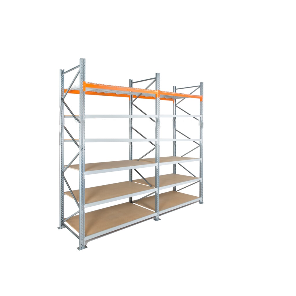 Illustration du produit: Kit complet de rayonnage hybride ManOrga, rayonnage grande portée et à palettes XXL, HxlxP 3 000 x 10 800 x 1 100 mm