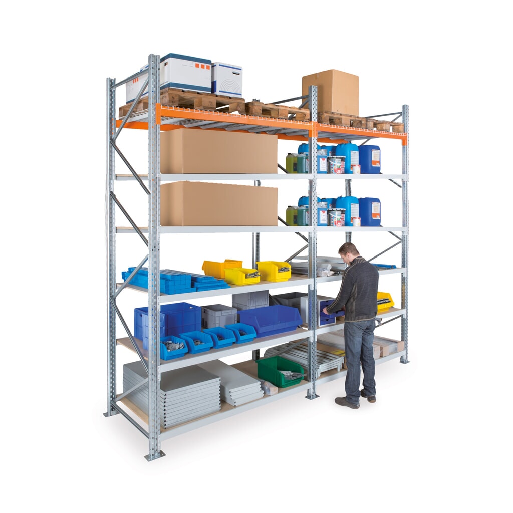 N° de l'image du produit 6 : Kit complet de rayonnage hybride ManOrga, rayonnage grande portée et à palettes XXL, HxlxP 3 000 x 10 800 x 1 100 mm