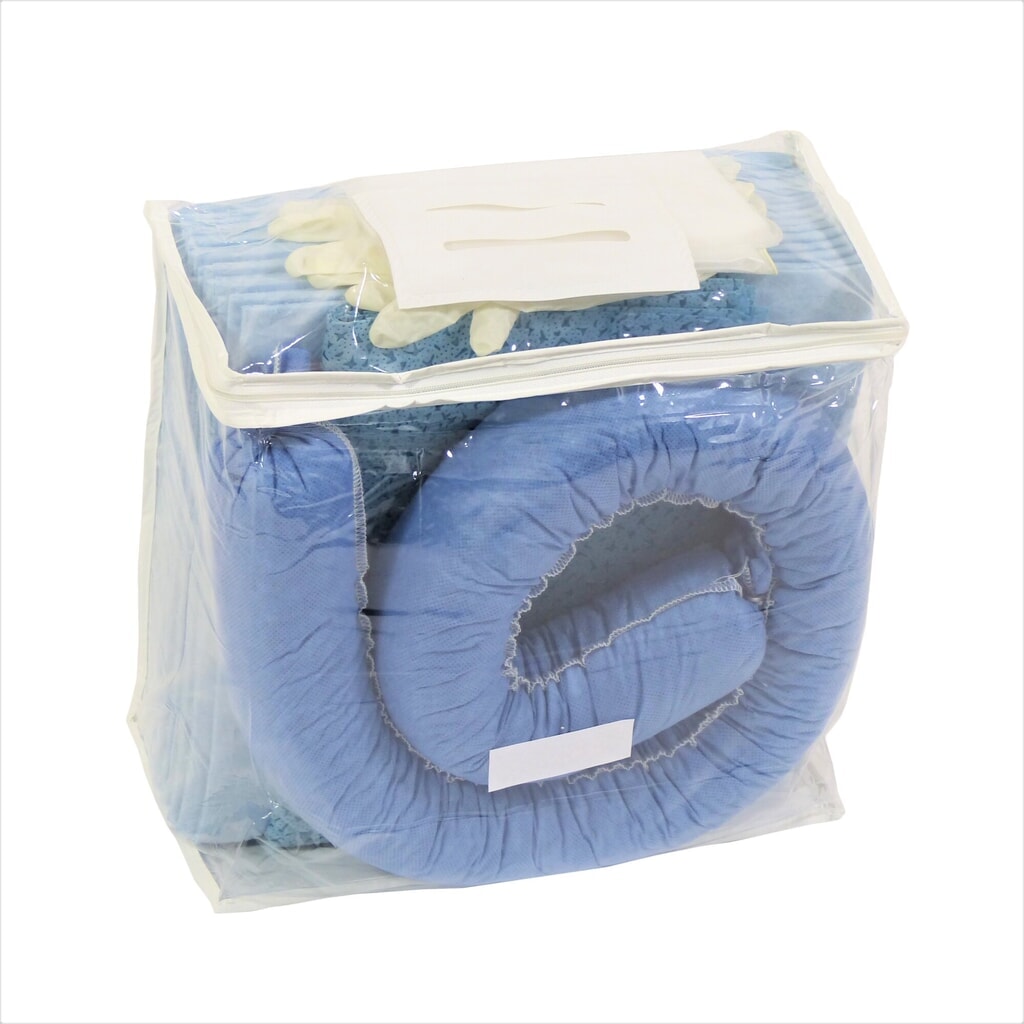 Kit d'urgence dans un sac en PVC, huile, capacité d'absorption 20 l, bleu Illustration du produit: Kit d'urgence dans un sac en PVC, huile, capacité d'absorption 20 l, bleu