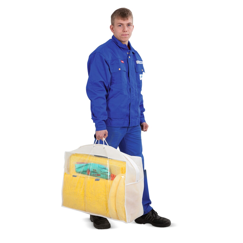 Kit d'urgence en sac transparent, huile, capacité d’absorption 60 l Illustration du produit: Kit d'urgence en sac transparent, huile, capacité d’absorption 60 l