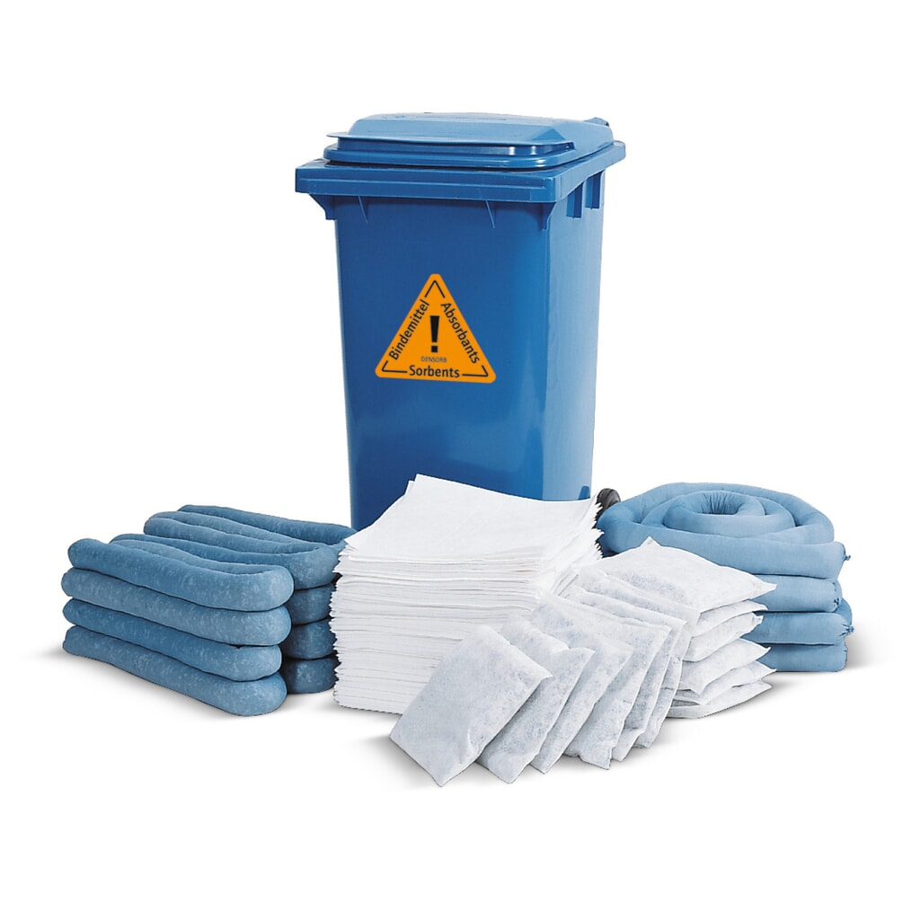 Illustration du produit: Kit d’urgence en poubelle à roulettes, huile, capacité d’absorption 162 l
