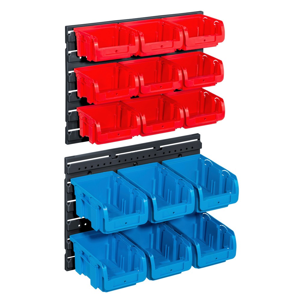 Illustration du produit: Sets de bacs à bec Allit avec plaques de support mural, boîtes 9x taille 1, 6x taille 2