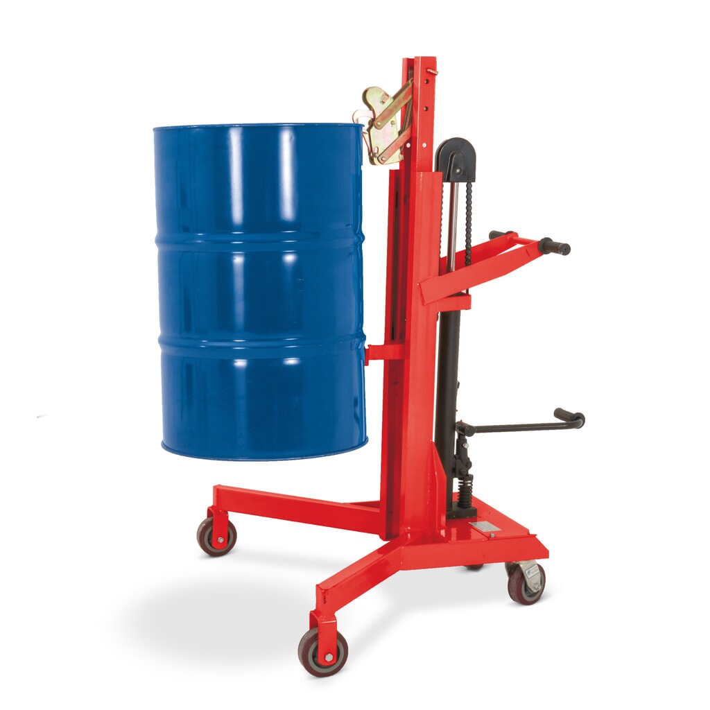 N° de l'image du produit 1 : Lève-fûts à pédale, prise frontale, hauteur de levée 500 mm, capacité de charge 450 kg, RAL 3020 rouge signalisation