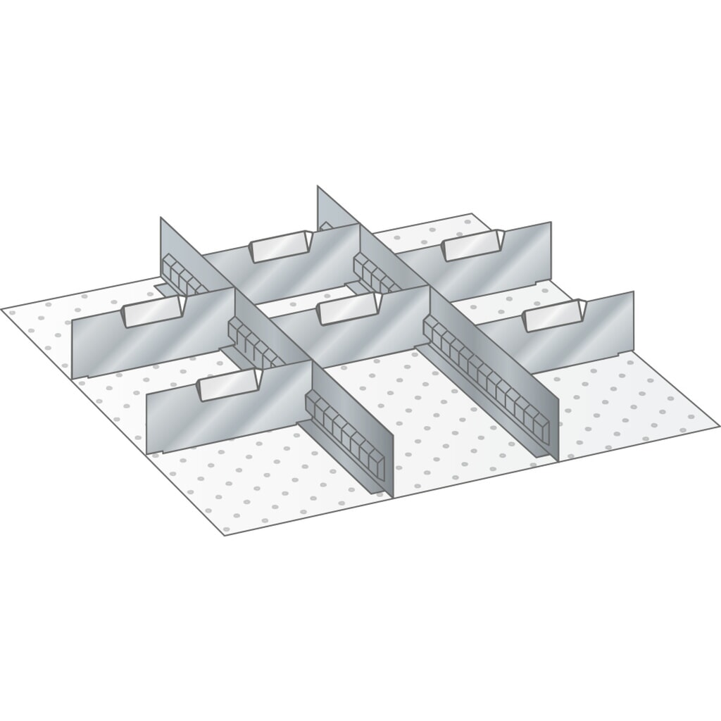 Illustration du produit: Jeu de parois à fentes et de plaquettes de séparation LISTA, (lxP) 459x510 mm, 2 parois à fentes, 6 plaquettes de séparation, hauteur de façade 75 mm