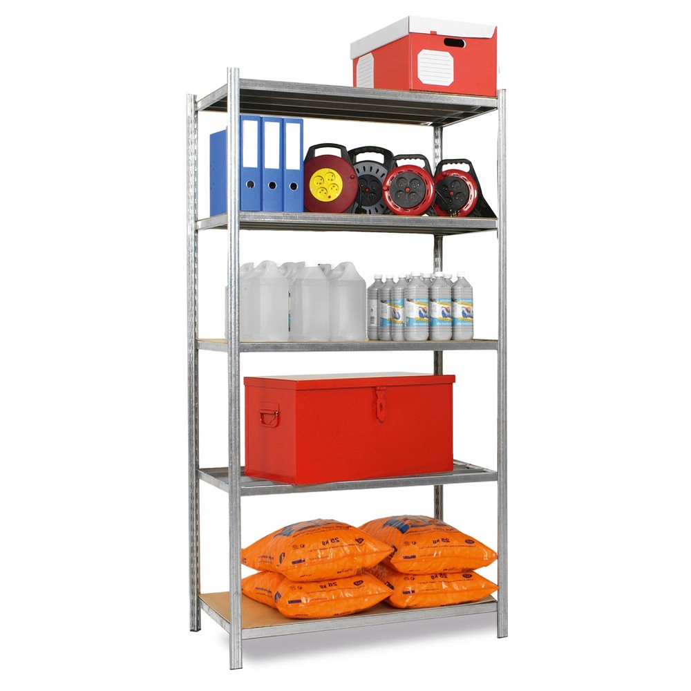 Illustration du produit: ManOrga Rayonnage à tablettes, module de base, avec panneaux agglomérés, charge par tablette 148 kg, galvanisé, HxlxP 2 500 x 1 250 x 300 mm