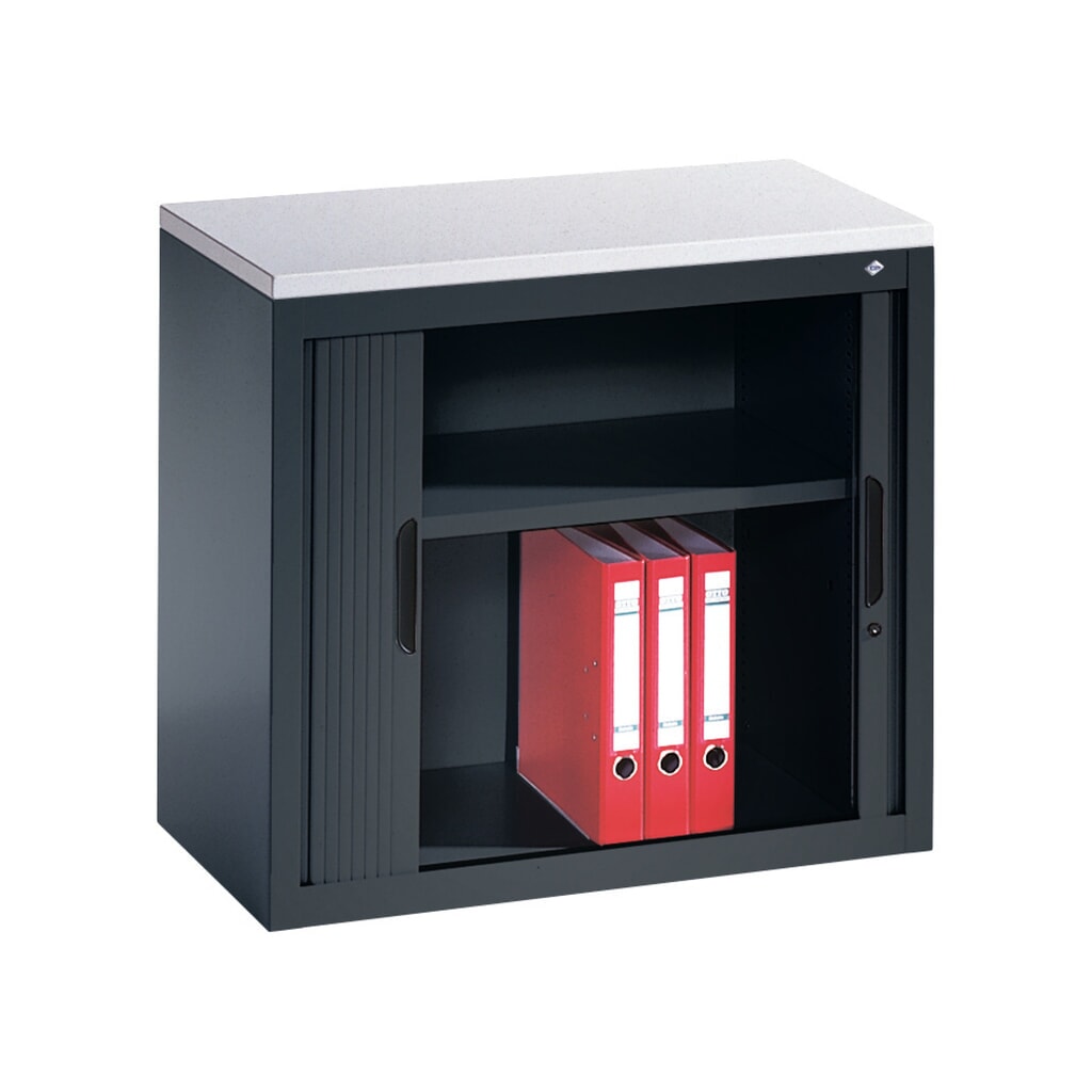 Meuble à volet roulant transversal C+P, 1 1/2 hauteur de classeur, largeur 800 mm, gris noir, Gris clair N° de l'image du produit 2 : Meuble à volet roulant transversal C+P, 1 1/2 hauteur de classeur, largeur 800 mm, gris noir, Gris clair