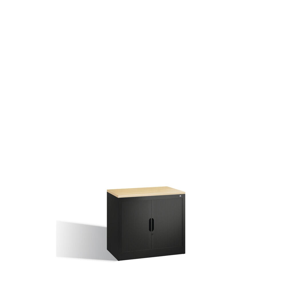 Meuble à volet roulant transversal C+P, 1 1/2 hauteur de classeur, largeur 800 mm, gris noir, Érable Illustration du produit: Meuble à volet roulant transversal C+P, 1 1/2 hauteur de classeur, largeur 800 mm, gris noir, Érable