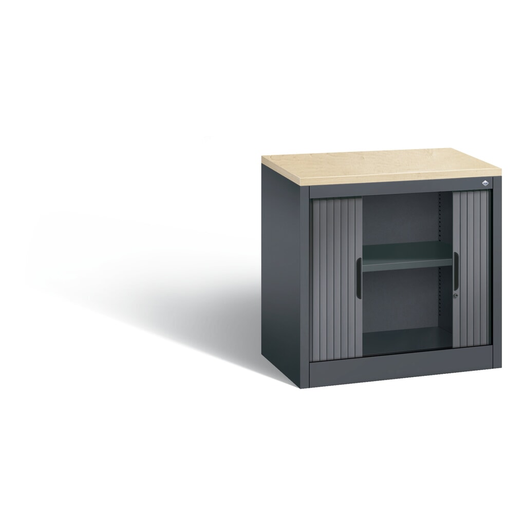 Meuble à volet roulant transversal C+P, 1 1/2 hauteur de classeur, largeur 800 mm, gris noir, Érable N° de l'image du produit 4 : Meuble à volet roulant transversal C+P, 1 1/2 hauteur de classeur, largeur 800 mm, gris noir, Érable