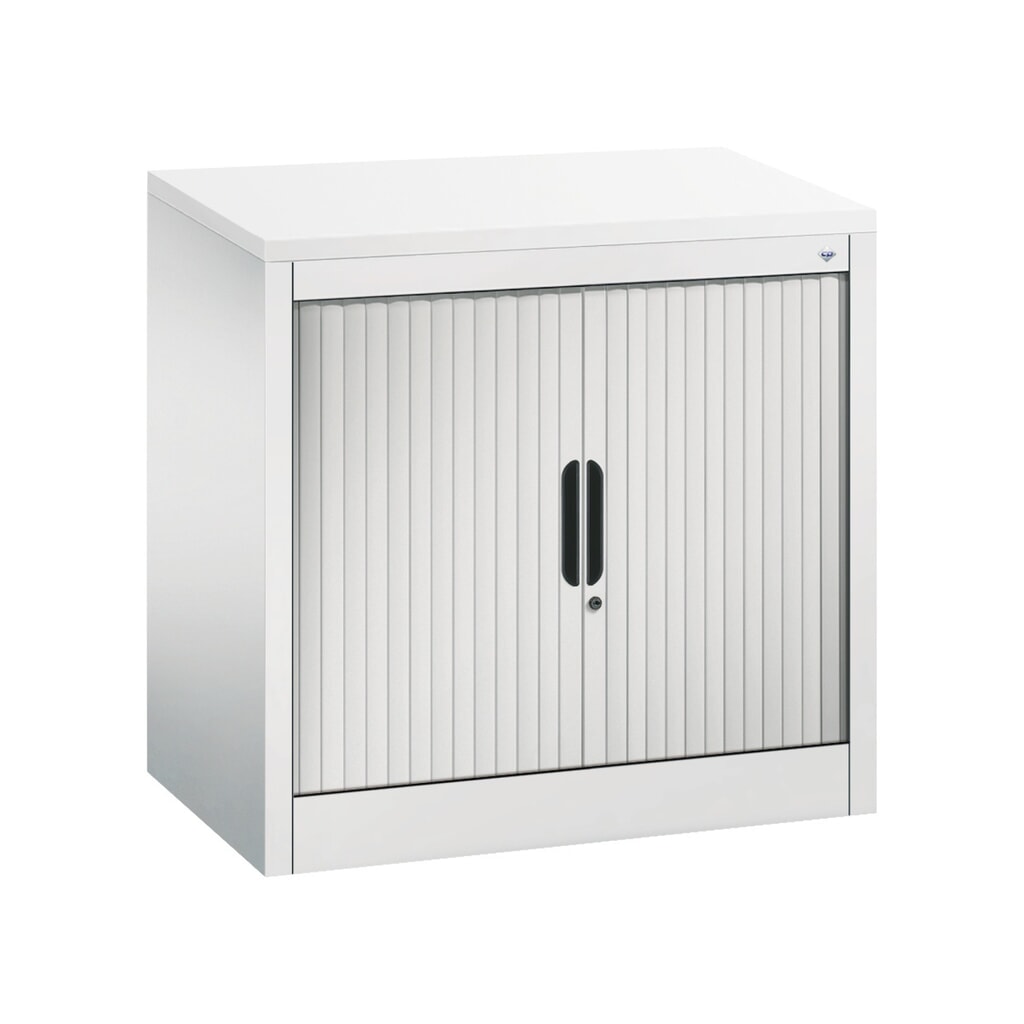 Meuble à volet roulant transversal C+P, 1 1/2 hauteur de classeur, largeur 800 mm, gris clair, Blanc Illustration du produit: Meuble à volet roulant transversal C+P, 1 1/2 hauteur de classeur, largeur 800 mm, gris clair, Blanc