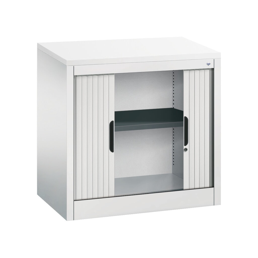 Meuble à volet roulant transversal C+P, 1 1/2 hauteur de classeur, largeur 800 mm, gris clair, Blanc N° de l'image du produit 4 : Meuble à volet roulant transversal C+P, 1 1/2 hauteur de classeur, largeur 800 mm, gris clair, Blanc