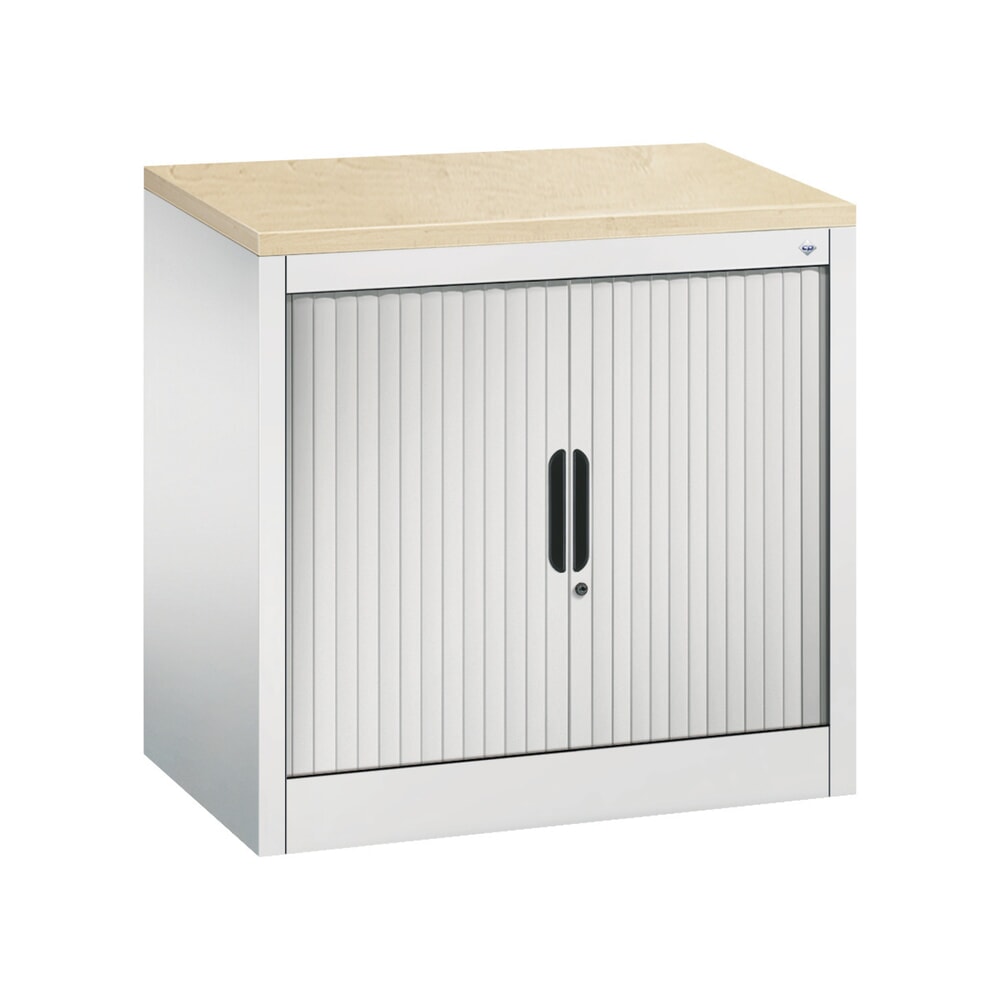 Illustration du produit: Meuble à volet roulant transversal C+P, 1 1/2 hauteur de classeur, largeur 800 mm, gris clair, Érable