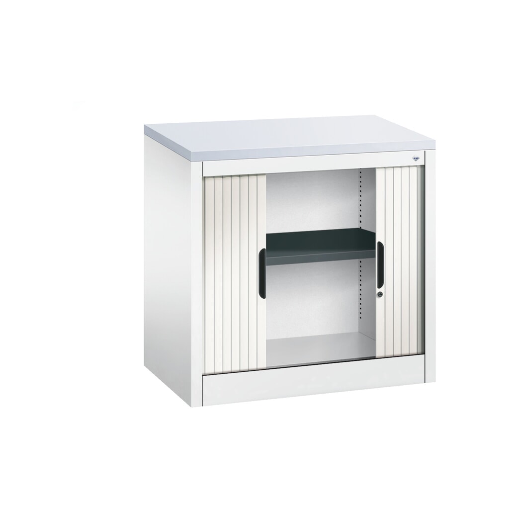 Meuble à volet roulant transversal C+P, 1 1/2 hauteur de classeur, largeur 800 mm, blanc pur, Gris clair N° de l'image du produit 4 : Meuble à volet roulant transversal C+P, 1 1/2 hauteur de classeur, largeur 800 mm, blanc pur, Gris clair