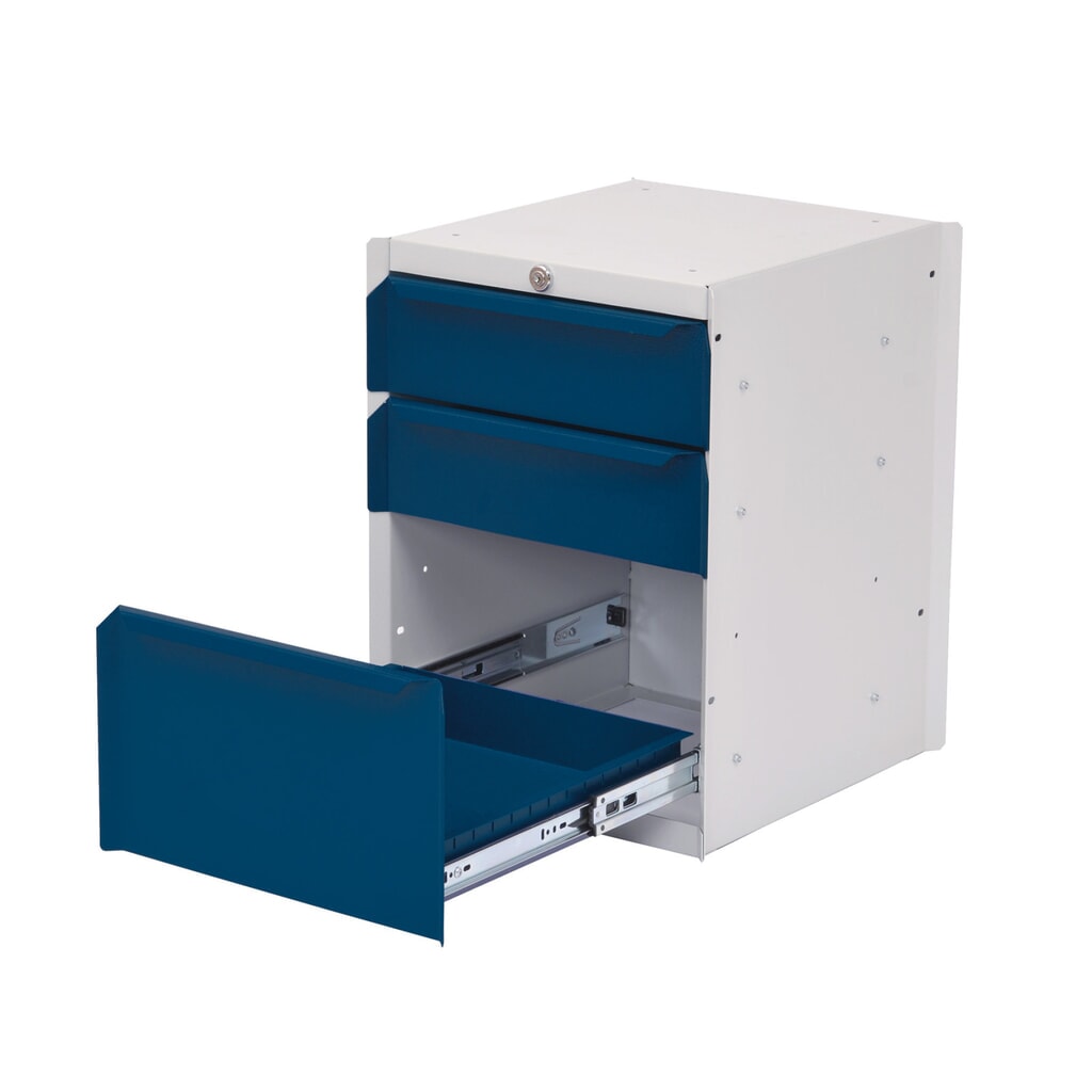 Meuble bas à 3 tiroirs pour table de système de poste de travail Bedrunka+Hirth, H x l x P 500 x 370 x 400 mm, bleu gentiane Illustration du produit: Meuble bas à 3 tiroirs pour table de système de poste de travail Bedrunka+Hirth, H x l x P 500 x 370 x 400 mm, bleu gentiane