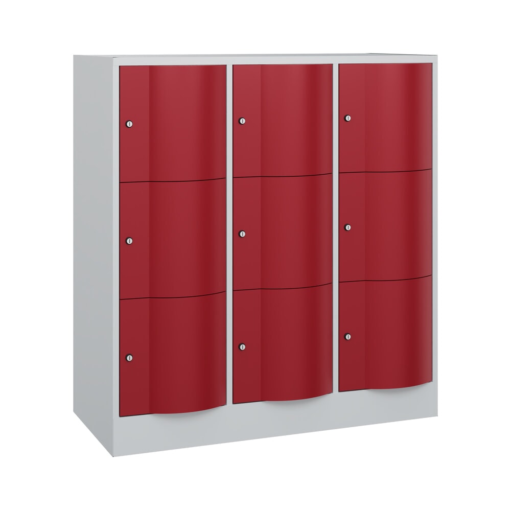 N° de l'image du produit 1 : Meuble coffre-fort C+P avec portes « anti-vandalisme », 3 x 3 compartiments, H x l x P 1 225 x 1 150 x 540 mm, gris clair, rouge rubis