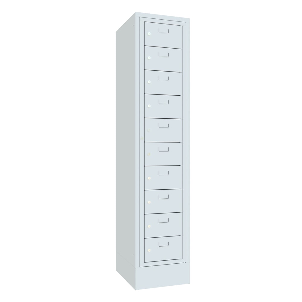 N° de l'image du produit 1 : Meuble coffre-fort PAVOY avec porte centrale, 1 x 10 compartiments, H x l x P 1 850 x 400 x 500 mm, avec socle, gris clair, gris clair