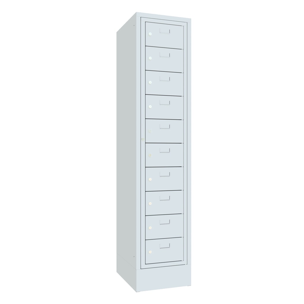 Illustration du produit: Meuble coffre-fort PAVOY avec porte centrale, 1 x 10 compartiments, H x l x P 1 850 x 400 x 500 mm, avec socle, gris clair, gris clair