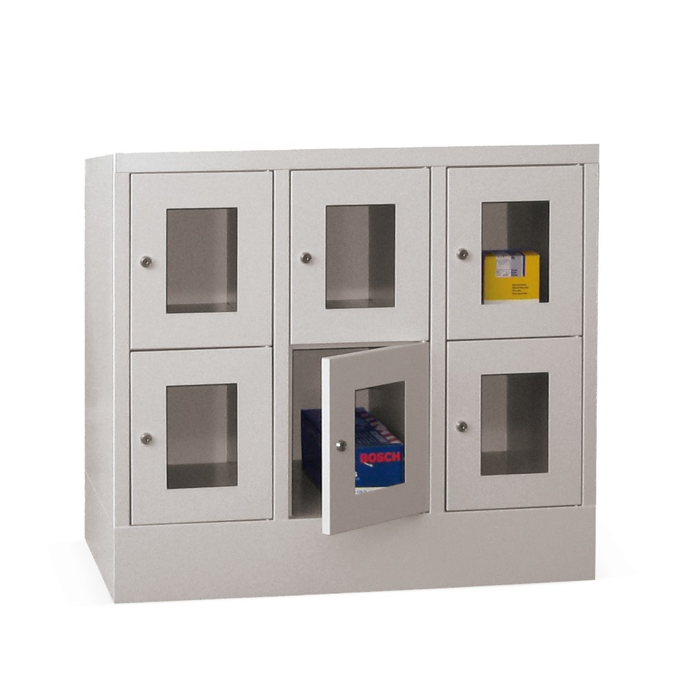 Illustration du produit: Meuble coffre-fort PAVOY avec regard, 3 x 2 compartiments, H x l x P 855 x 930 x 500 mm, gris clair, gris clair