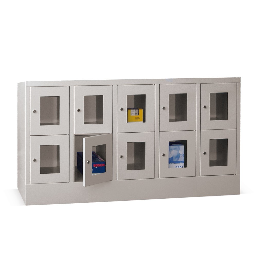 Illustration du produit: Meuble coffre-fort PAVOY avec regard, 5 x 2 compartiments, H x l x P 855 x 1 530 x 500 mm, gris clair, gris clair