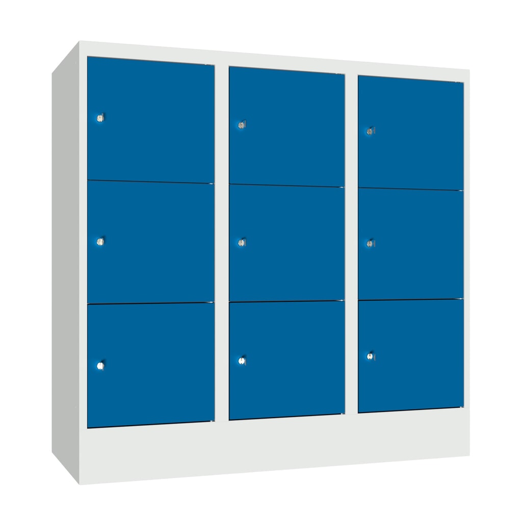 Meuble coffre-fort PAVOY avec serrure à cylindre, 3 x 3 compartiments, H x l x P 1 187 x 1 230 x 500 mm, bleu gentiane, gris clair Illustration du produit: Meuble coffre-fort PAVOY avec serrure à cylindre, 3 x 3 compartiments, H x l x P 1 187 x 1 230 x 500 mm, bleu gentiane, gris clair