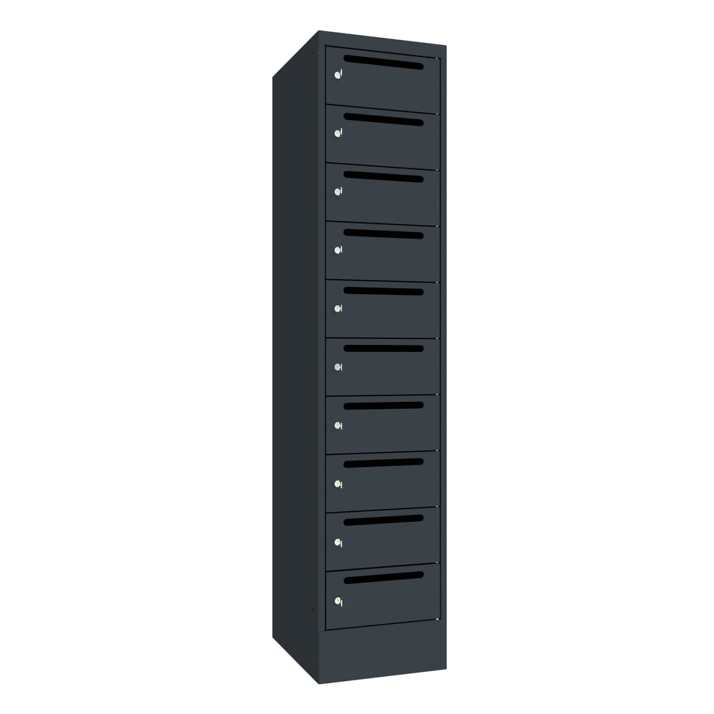 N° de l'image du produit 1 : Meuble de tri du courrier PAVOY, 1 x 10 compartiments, H x l x P 1 850 x 430 x 500 mm, gris anthracite, gris anthracite