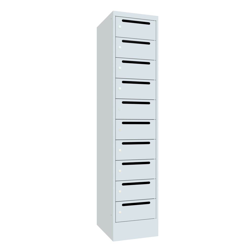 Meuble de tri du courrier PAVOY, 1 x 10 compartiments, H x l x P 1 850 x 430 x 500 mm, gris clair, gris clair N° de l'image du produit 1 : Meuble de tri du courrier PAVOY, 1 x 10 compartiments, H x l x P 1 850 x 430 x 500 mm, gris clair, gris clair