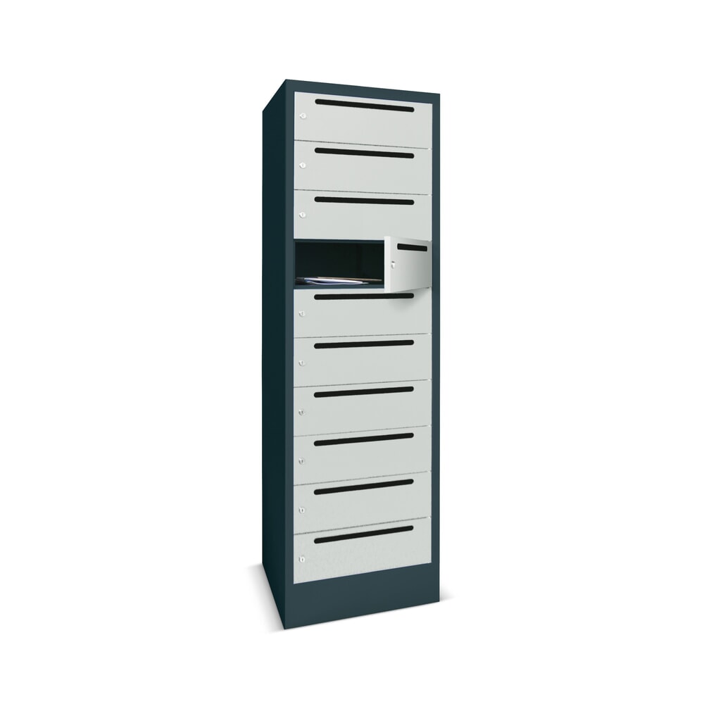 Illustration du produit: Meuble de tri du courrier PAVOY, 1 x 10 compartiments, H x l x P 1 850 x 330 x 500 mm, gris clair, gris anthracite