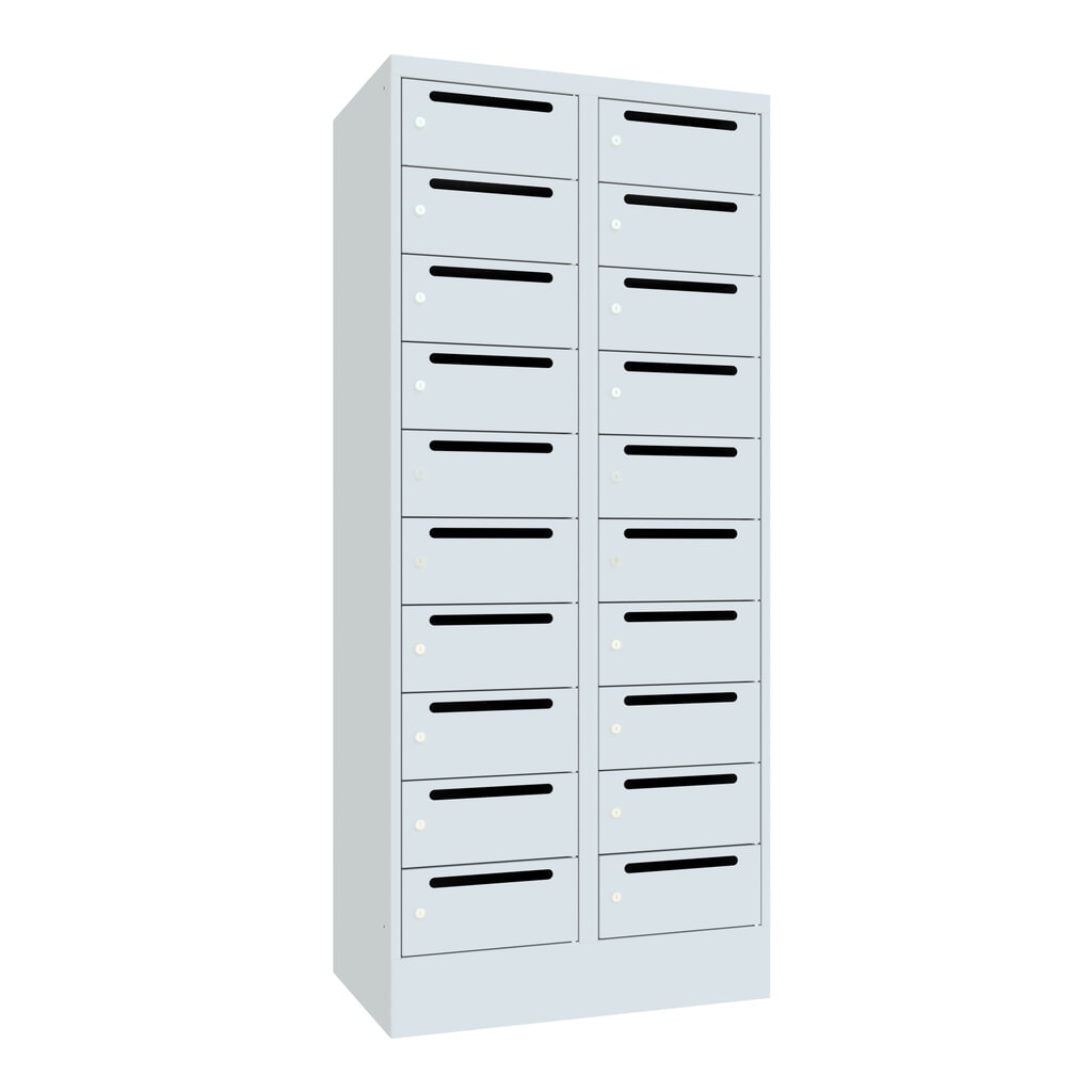 Meuble de tri du courrier PAVOY, 2 x 10 compartiments, H x l x P 1 850 x 830 x 500 mm, gris clair, gris clair Illustration du produit: Meuble de tri du courrier PAVOY, 2 x 10 compartiments, H x l x P 1 850 x 830 x 500 mm, gris clair, gris clair