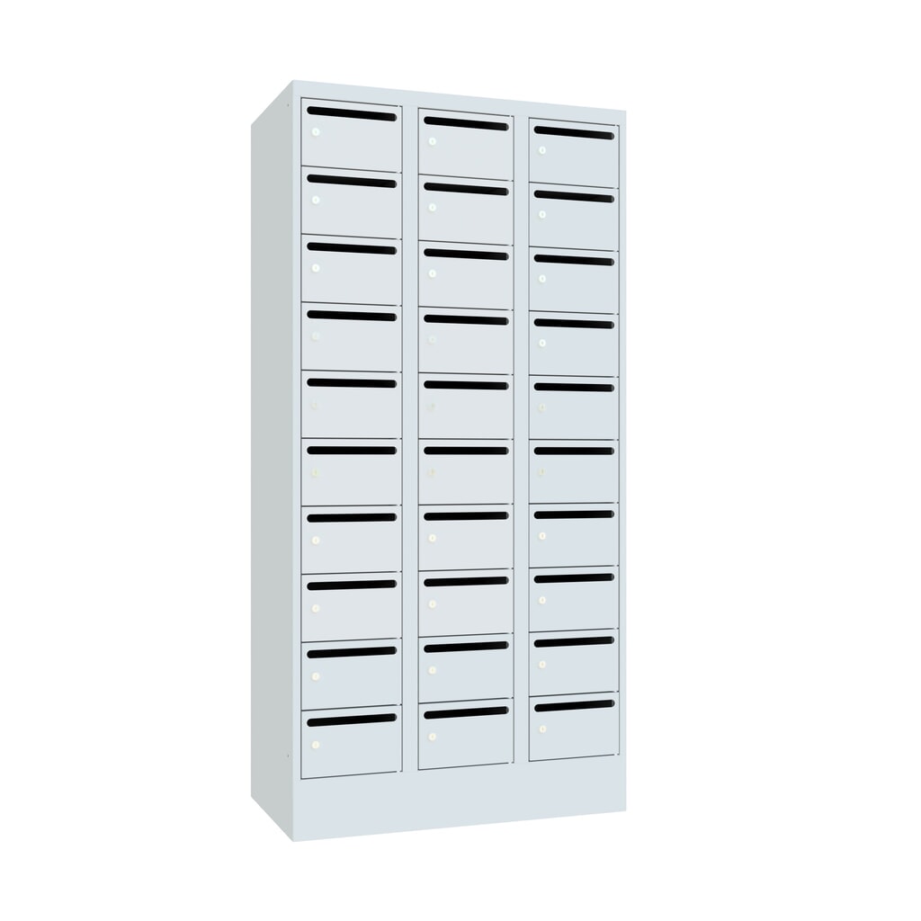 Meuble de tri du courrier PAVOY, 3 x 10 compartiments, H x l x P 1 850 x 930 x 500 mm, gris clair, gris clair Illustration du produit: Meuble de tri du courrier PAVOY, 3 x 10 compartiments, H x l x P 1 850 x 930 x 500 mm, gris clair, gris clair