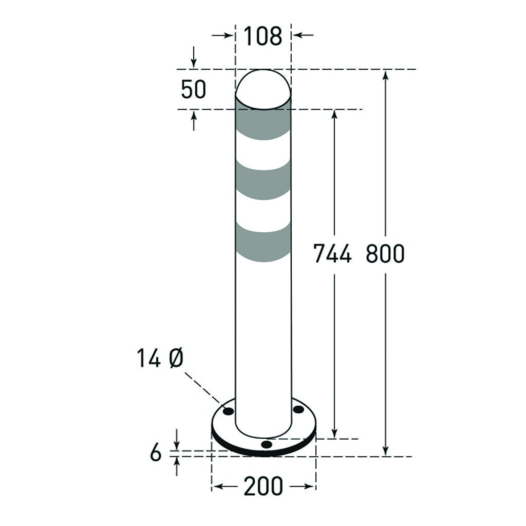 N° de l'image du produit 2 : Borne de protection pour colonnes de recharge II MORAVIA, Ø 108 mm, hauteur 800 mm, à cheviller au sol, acier, revêtement plastique, anneaux réfléchissants rouges
