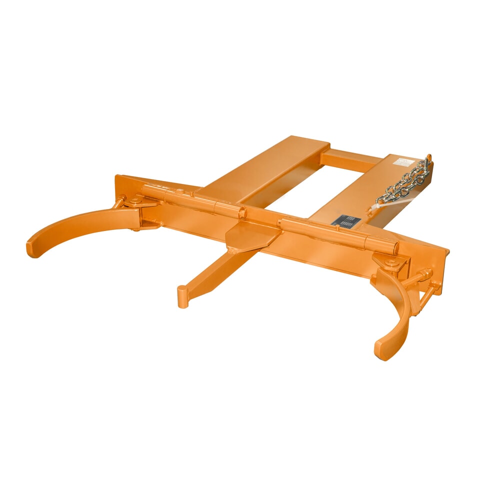 N° de l'image du produit 1 : Bauer® pince à fûts FK-I pour fûts à bonde en acier, fûts à couvercle en acier et fûts à arceau, accessoire pour chariot élévateur, capacité de charge 500 kg, peinte, RAL 2000 jaune-orange